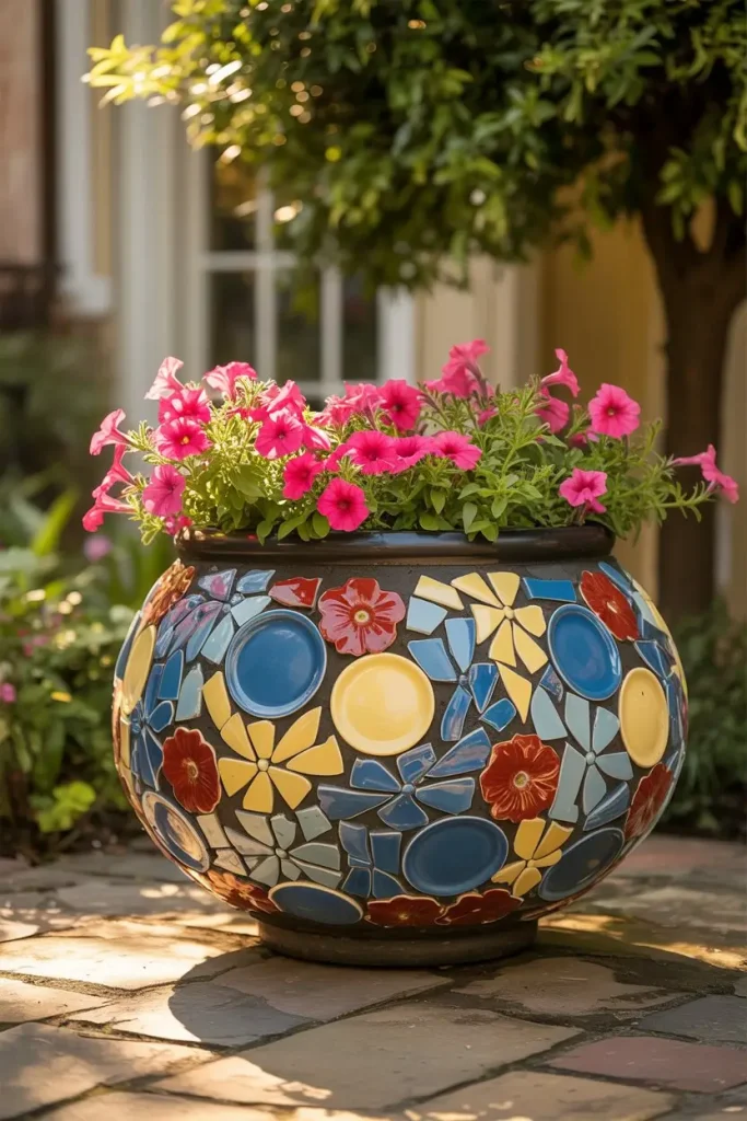 Mosaic Planters with Colorful Patterns