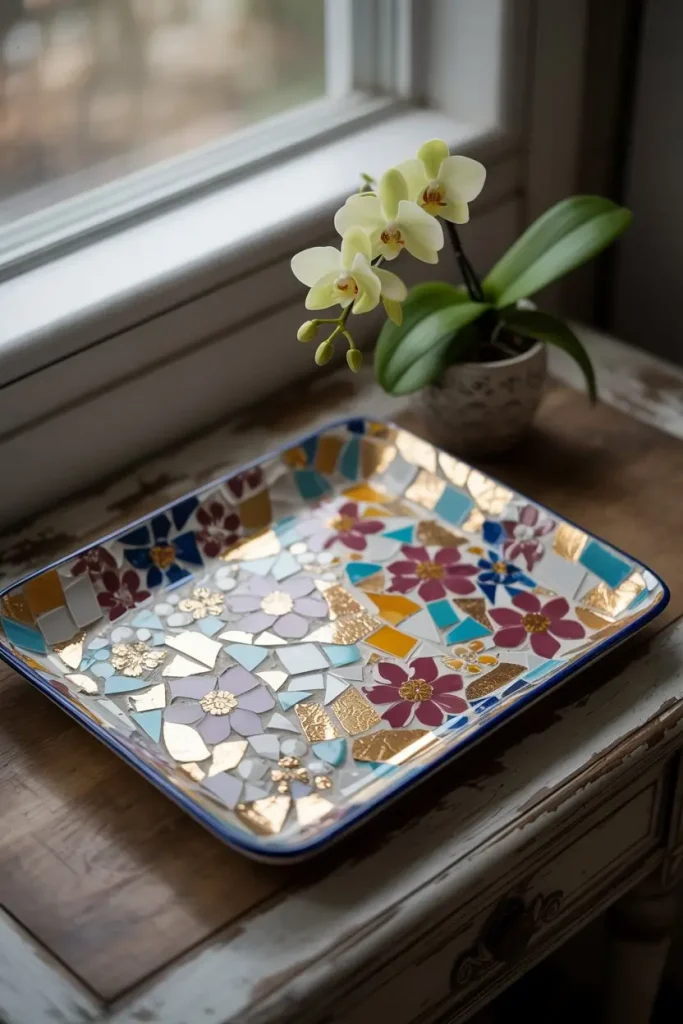 Mosaic Serving Trays with Floral Shards