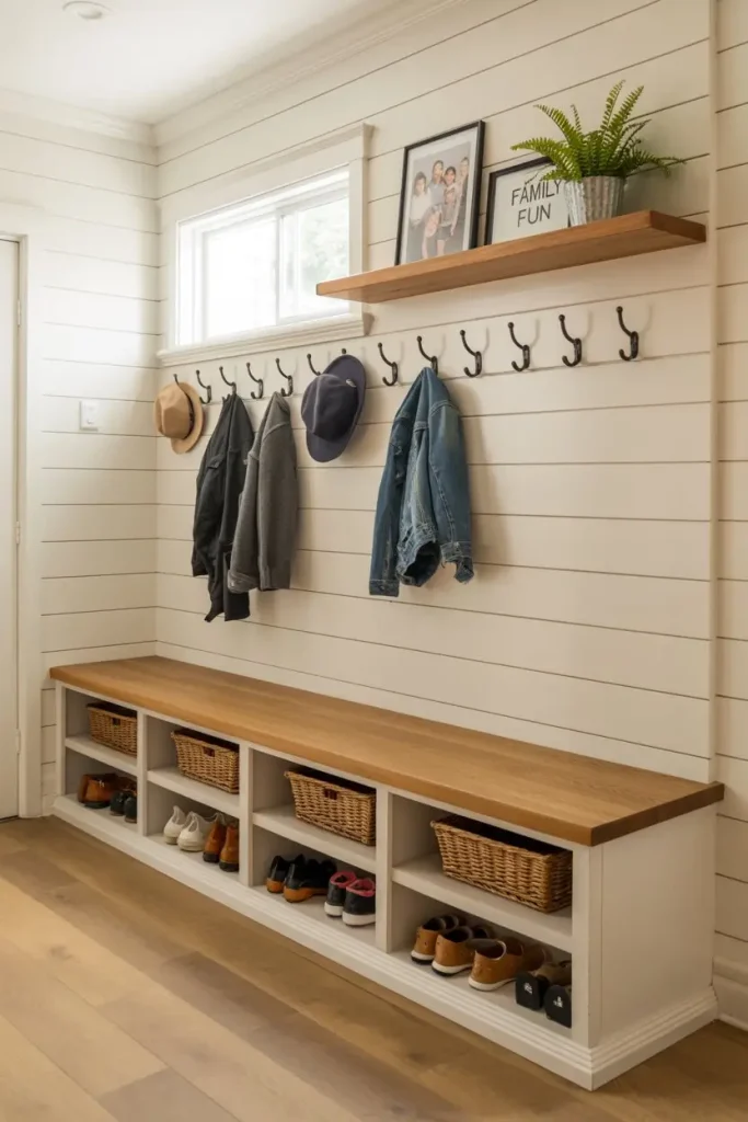Mudroom Bench with Cubbies for Shoes