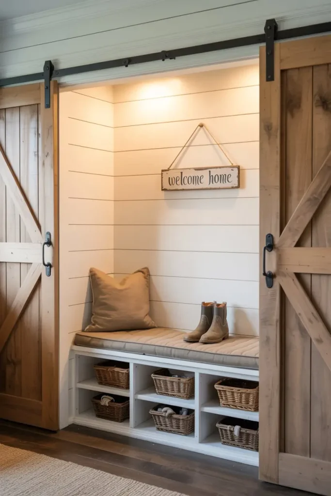Mudroom Bench with Rustic Barn Doors