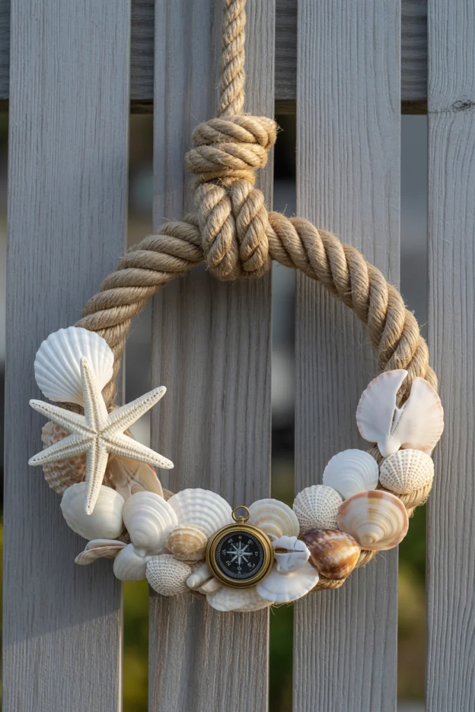 Nautical Rope and Seashell Wreath for a Marine Touch