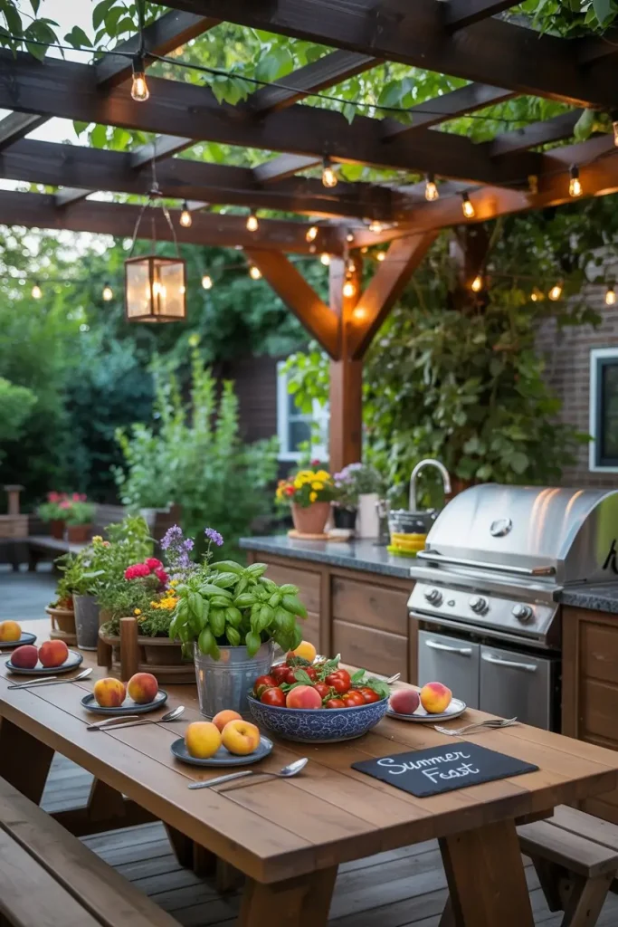 Open-Air Kitchen with Pergola Shade