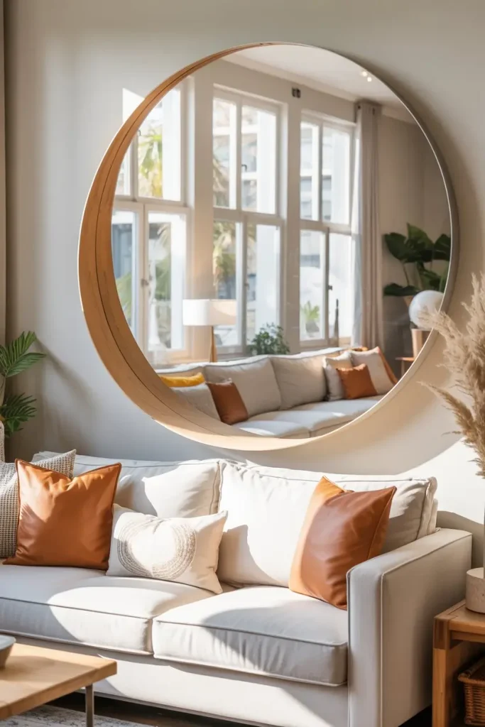 Oversized Round Mirror for a Bold Living Room Statement