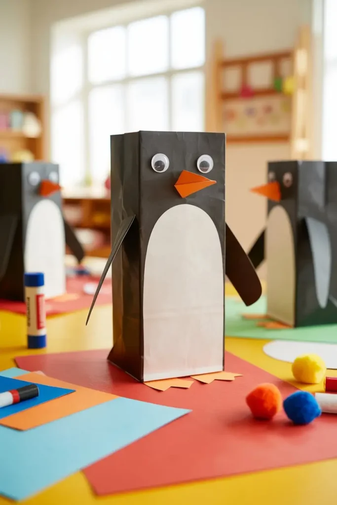 Paper Bag Puppet Penguins for Playtime