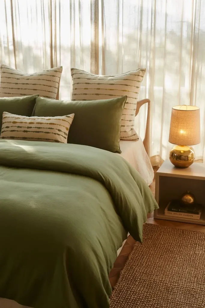 Pattern Mixing with Forest Green Bedding