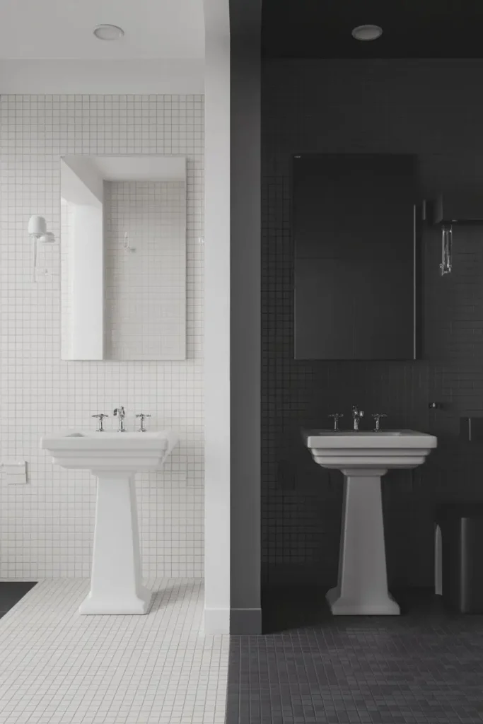 Pedestal Sink in a Monochrome Bathroom