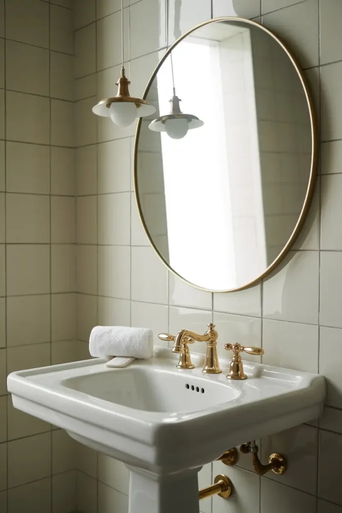 Pedestal Sink with Brass or Gold Fixtures