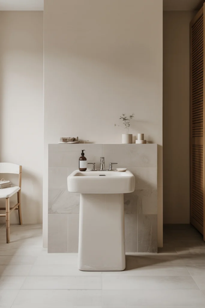 Pedestal Sink with Minimal Decor for a Zen Bathroom