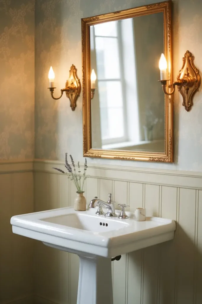 Pedestal Sink with Wainscoting Walls