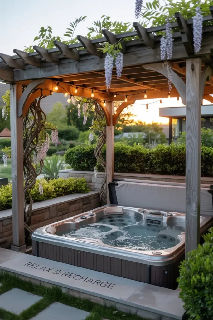 Pergola-Covered Hot Tub Area