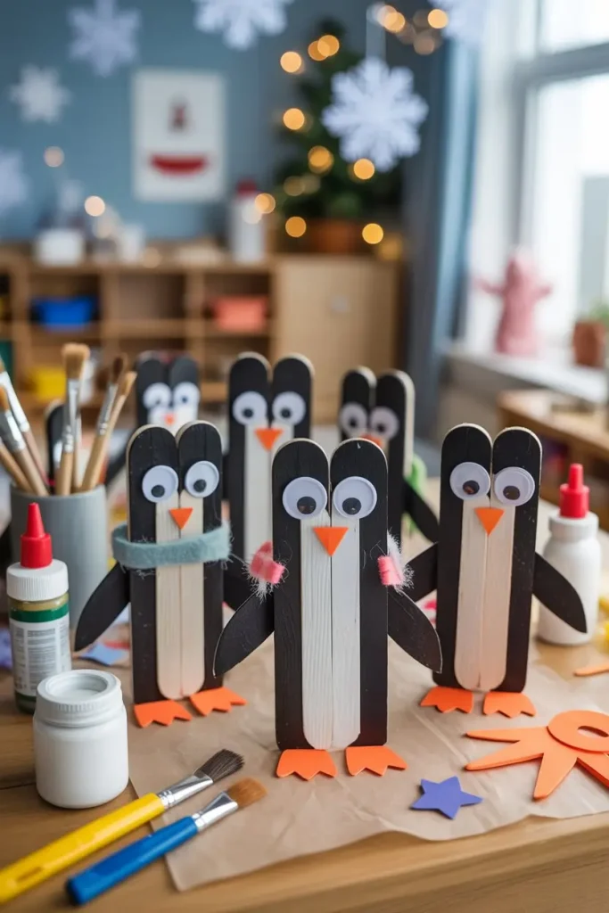 Popsicle Stick Penguins for Winter Crafts