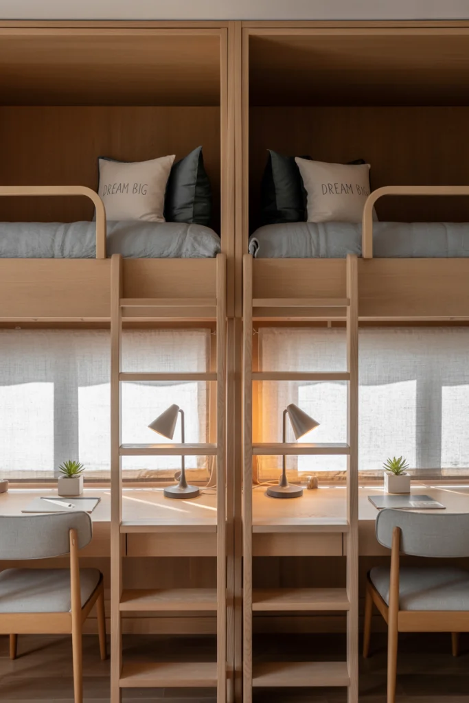 Quad Bunk Beds with Built-In Desks