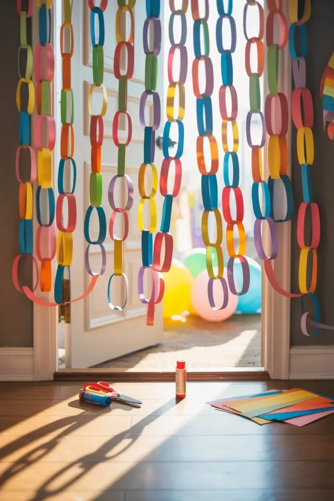 Rainbow Paper Chain Curtains