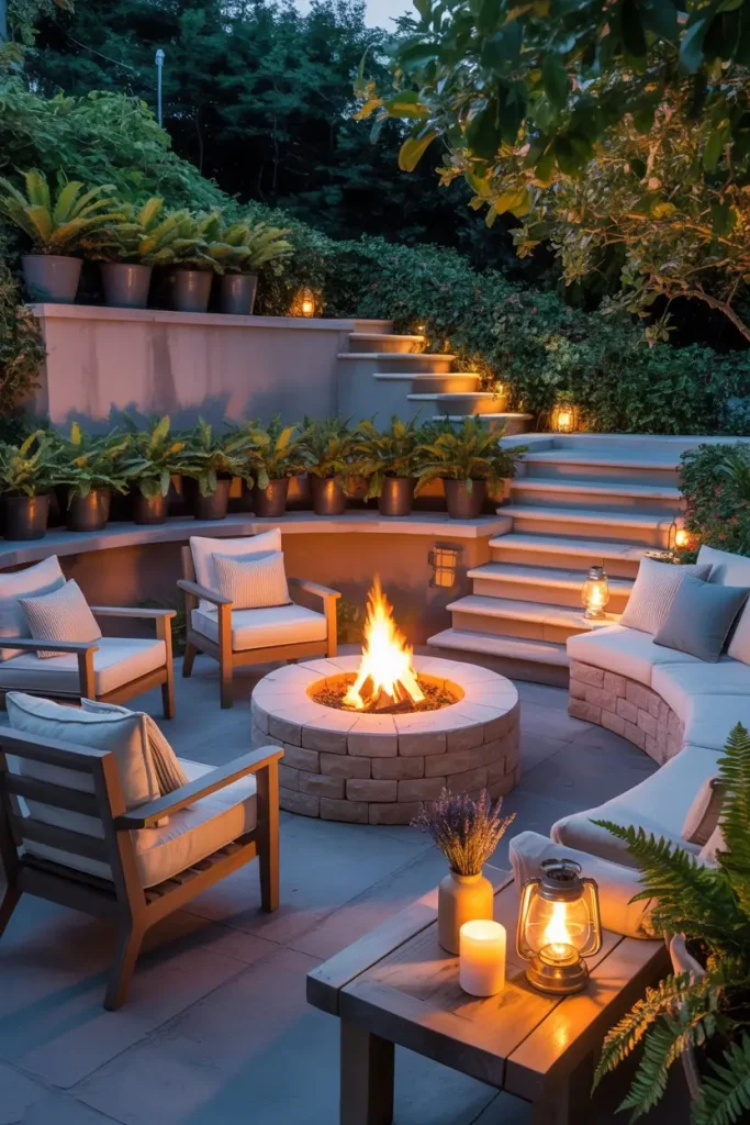 Raised Patio with Fire Pit Centerpiece