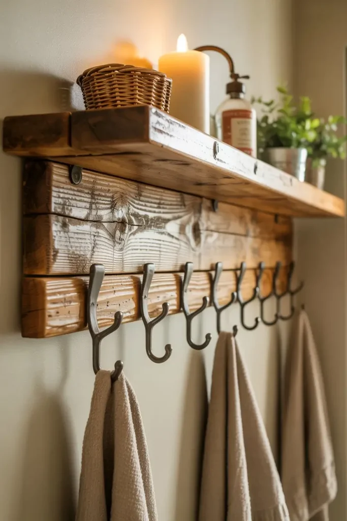 Reclaimed Barn Wood Shelf with Hooks