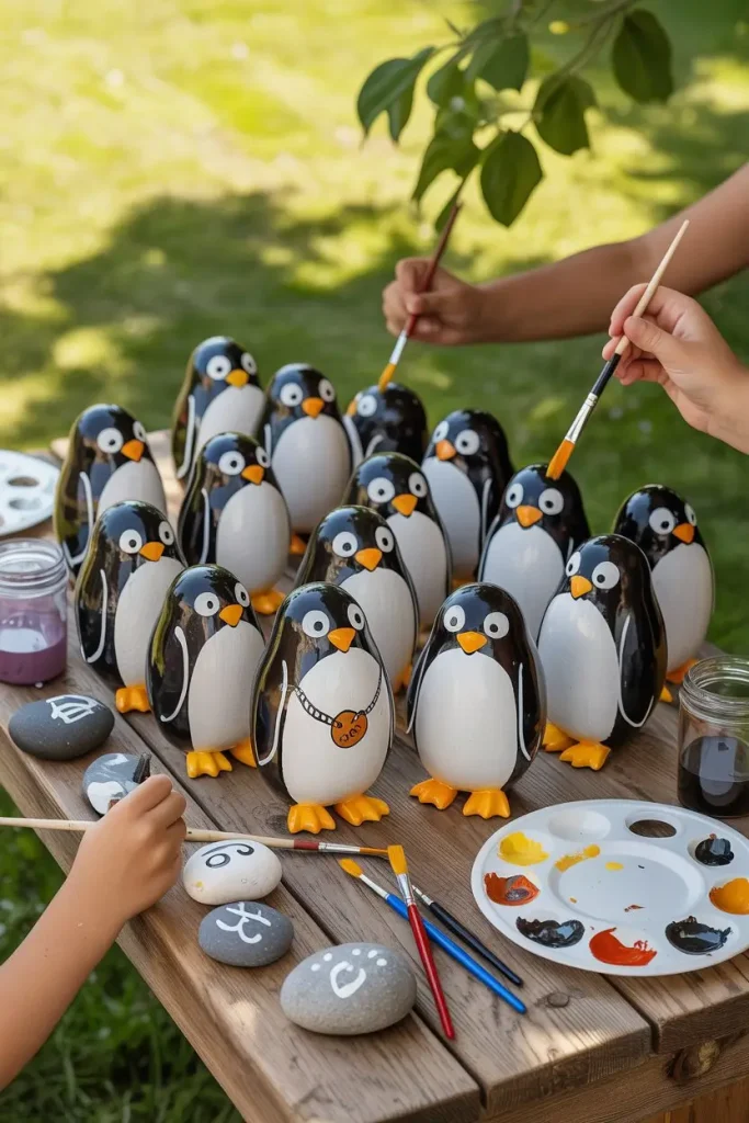 Rock Painting Penguins for Outdoor Fun