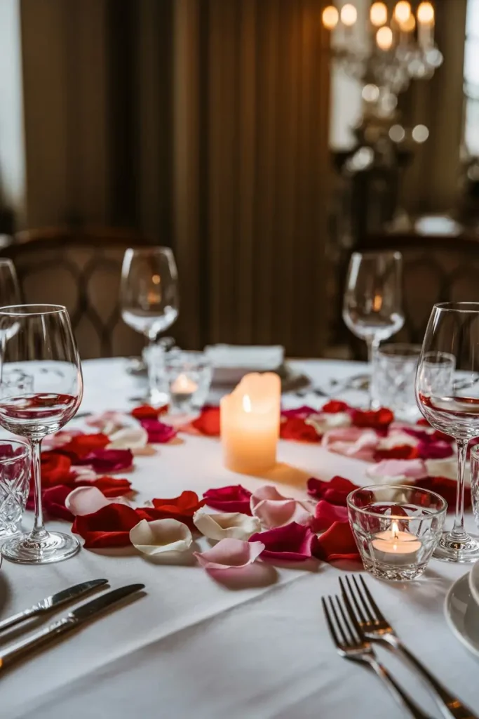 Rose Petals as Romantic Table Decorations