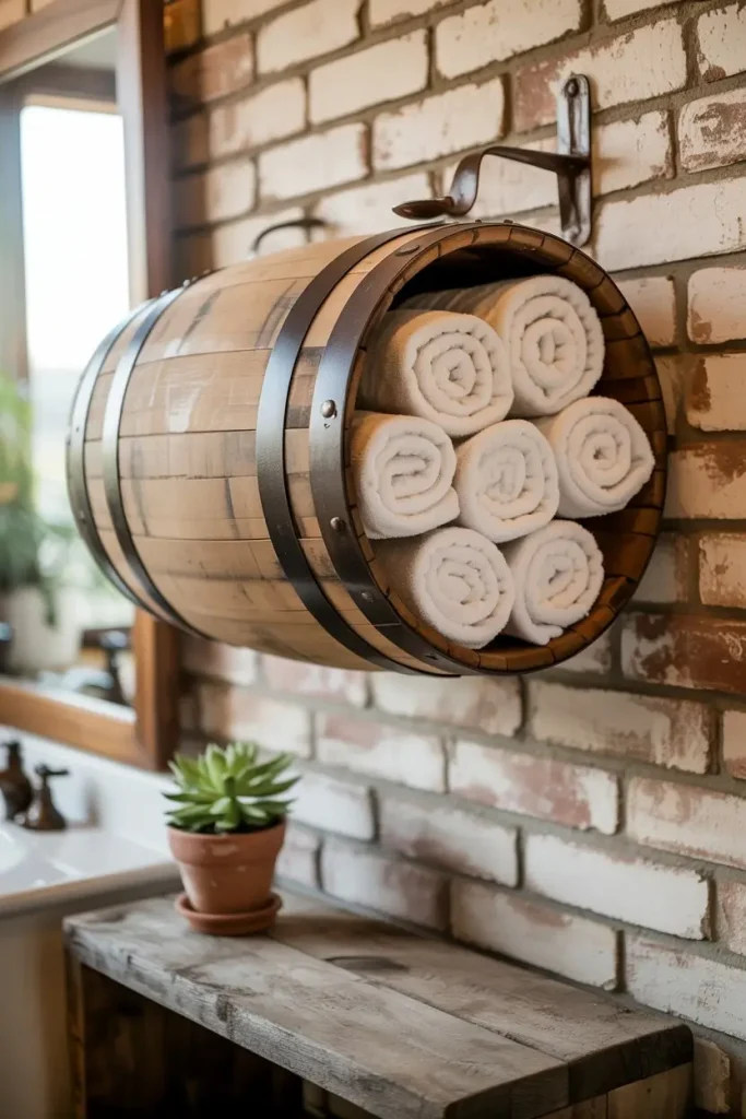 Rustic Barrel-Inspired Towel Holder
