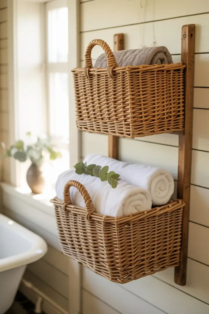 Rustic Basket Towel Rack