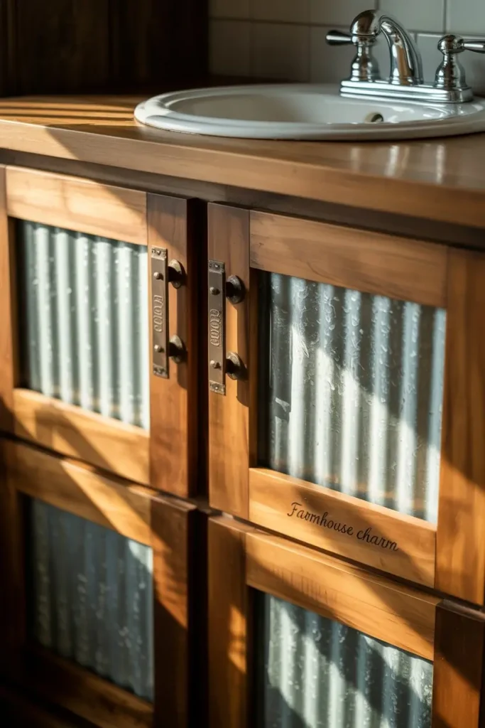 Rustic Bathroom Cabinets with Corrugated Panels