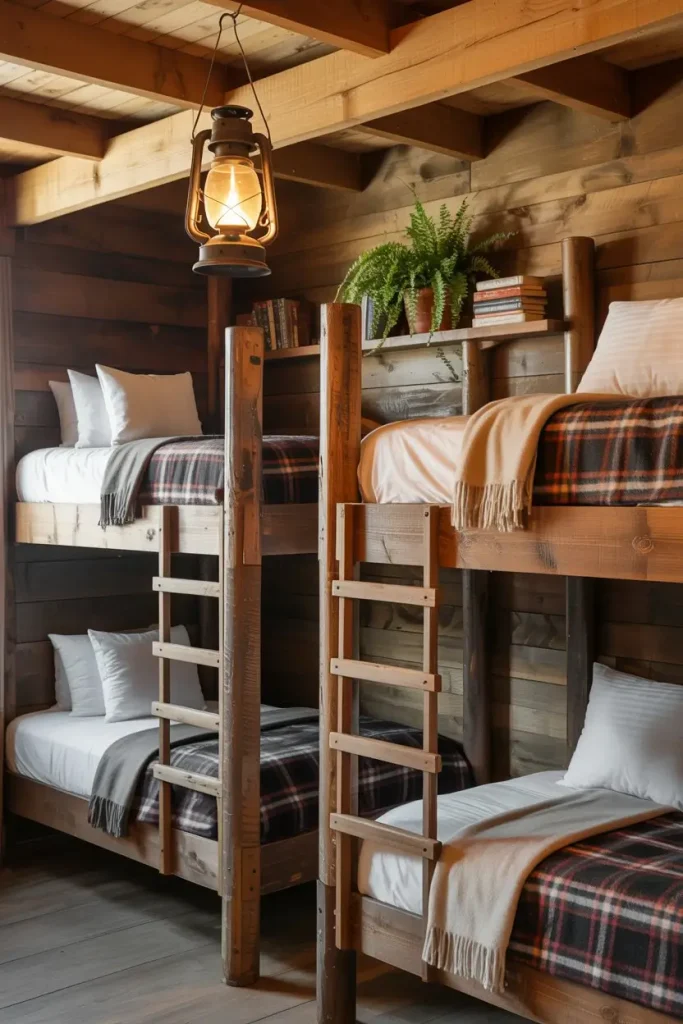 Rustic Cabin-Style Quad Bunk Beds