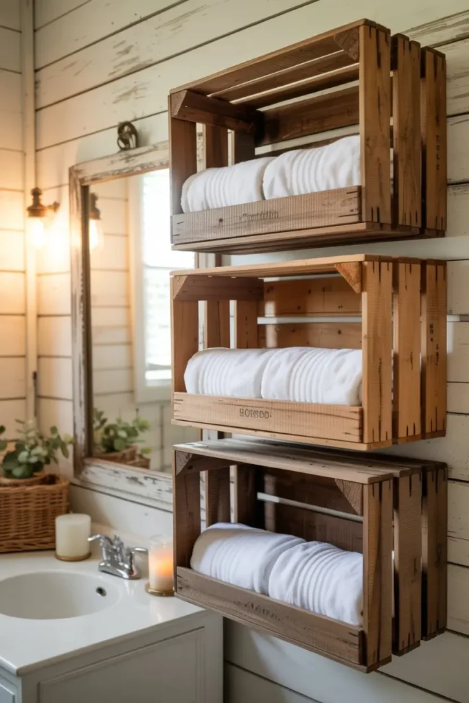 Rustic Crate Towel Storage