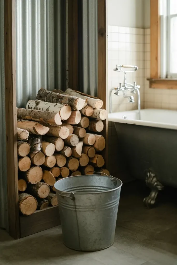 Rustic Firewood Storage in Metal Nooks