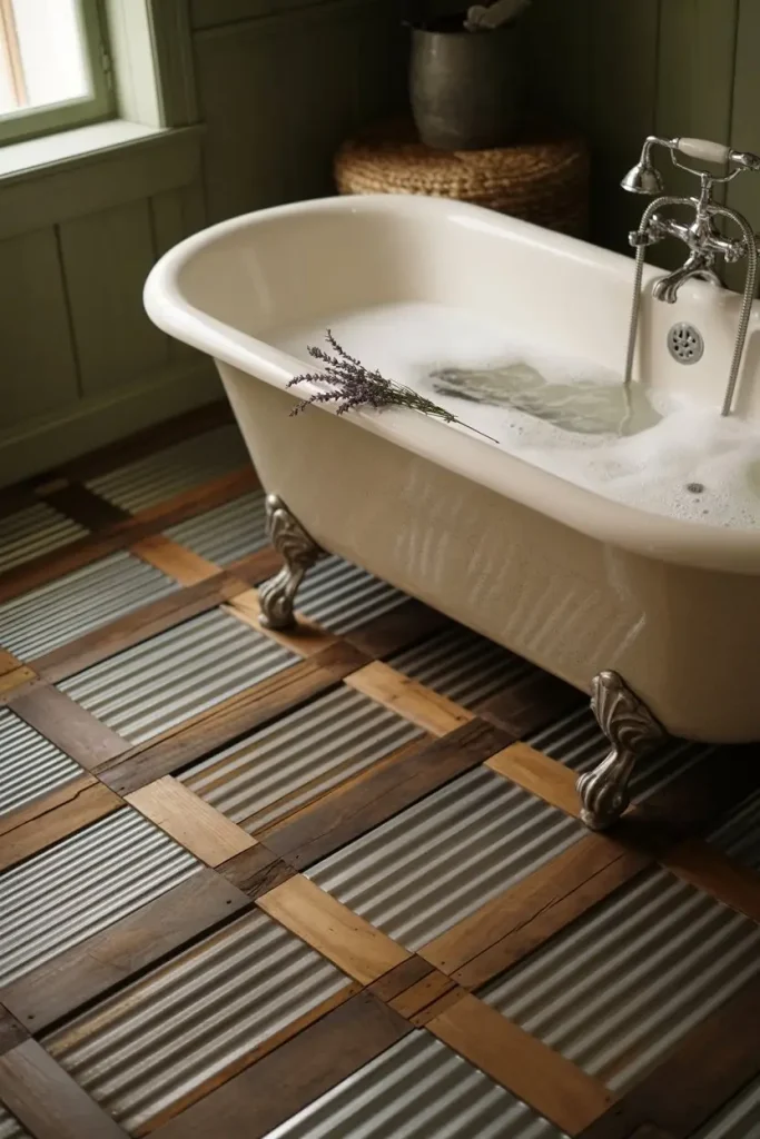 Rustic Flooring with Corrugated Metal Accents