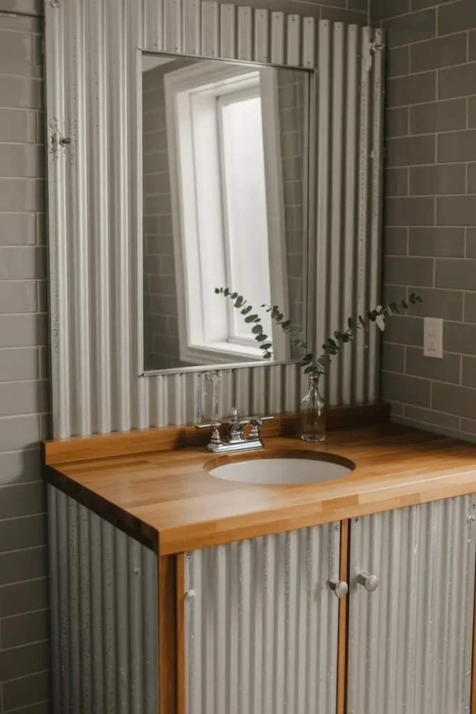 Rustic Vanities Wrapped in Corrugated Metal