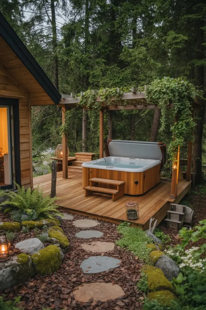 Rustic Woodland Hot Tub Setting