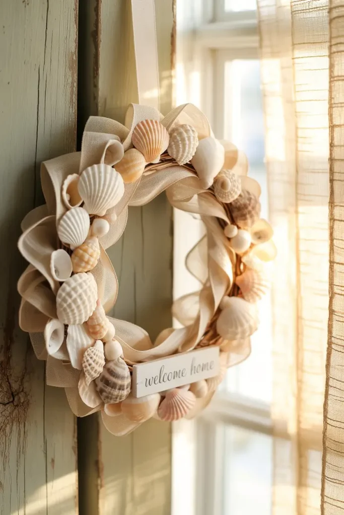 Seashell Ribbon Wreath for Elegant Coastal Decor