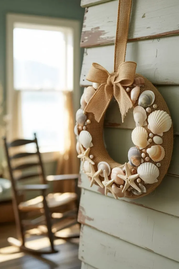 Seashell and Burlap Wreath for a Coastal Farmhouse Look