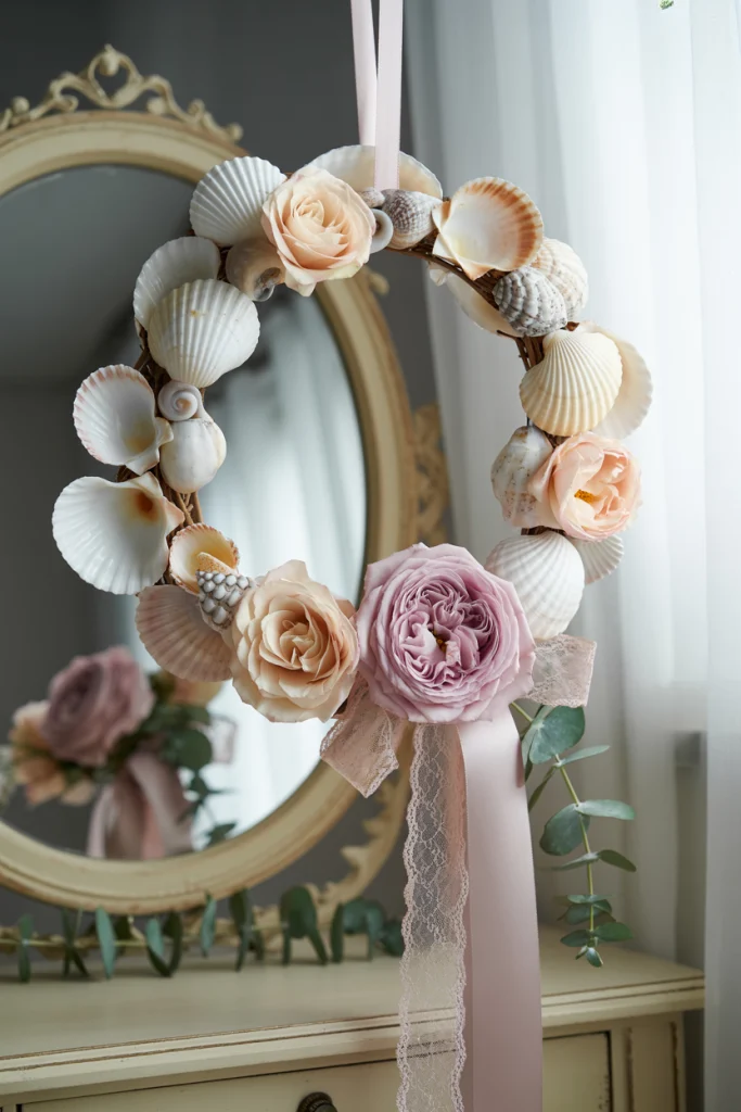 Seashell and Flower Wreath for a Soft, Romantic Feel