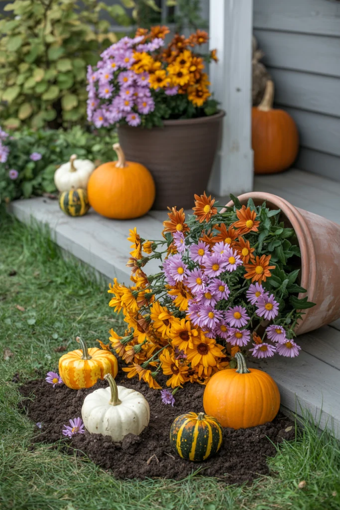 Seasonal Spilled Pumpkins and Flowers