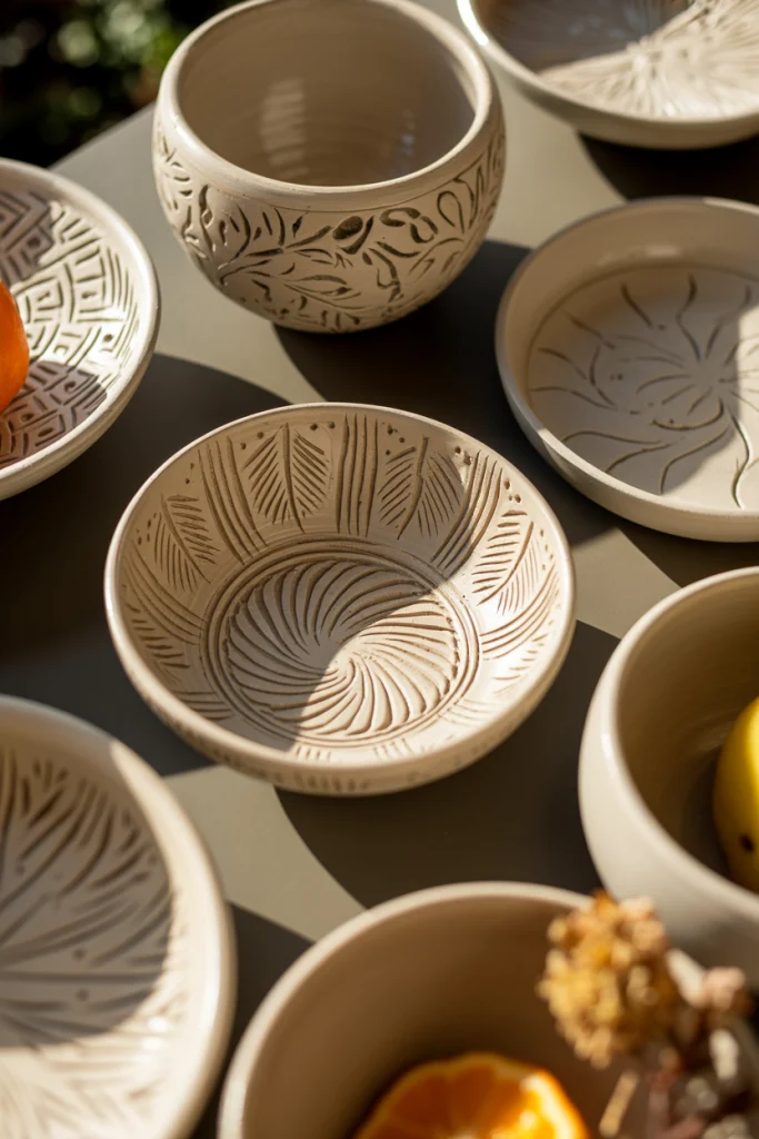 Textured Bowls with Carved Details