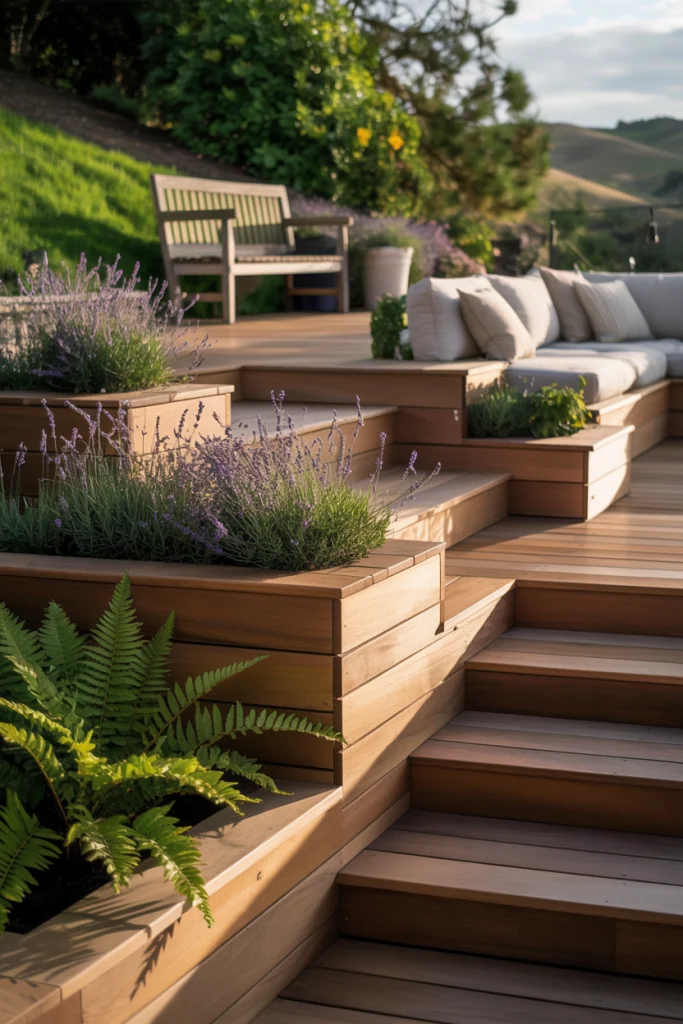 Tiered Deck Planters with Step-Integrated Seating