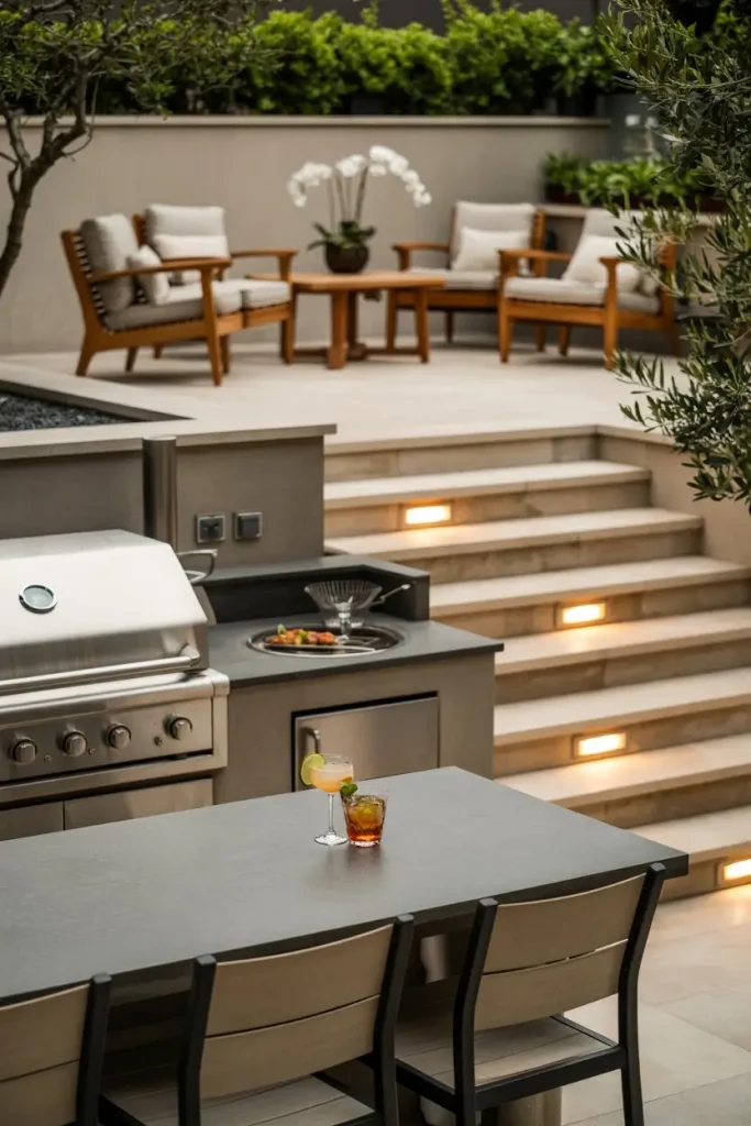 Tiered Patio with Outdoor Kitchen and Bar