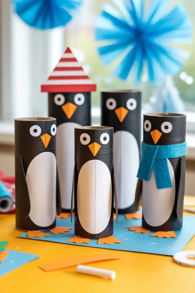 Toilet Paper Roll Penguins for Eco-Friendly Crafts