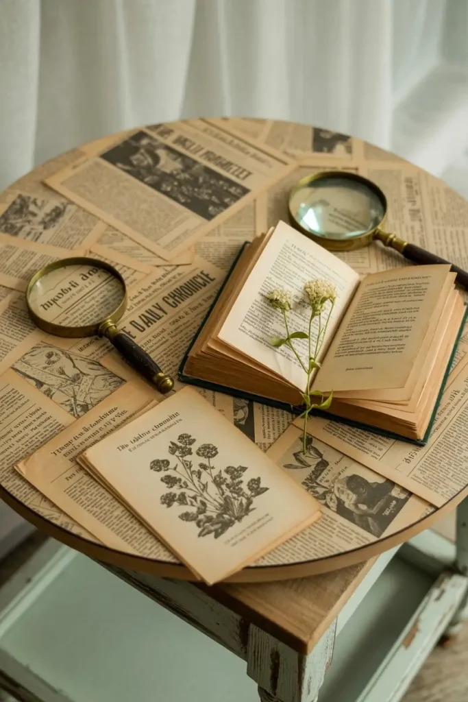 Vintage Newspaper and Book Page Decoupage