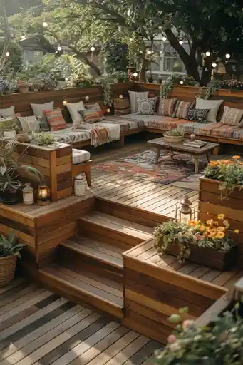 Wooden Deck Tiers with Cozy Seating