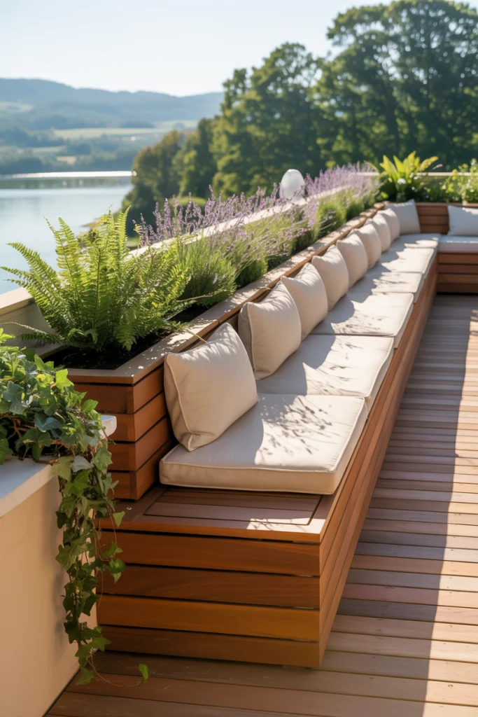 Wraparound Benches with Continuous Planter Rail